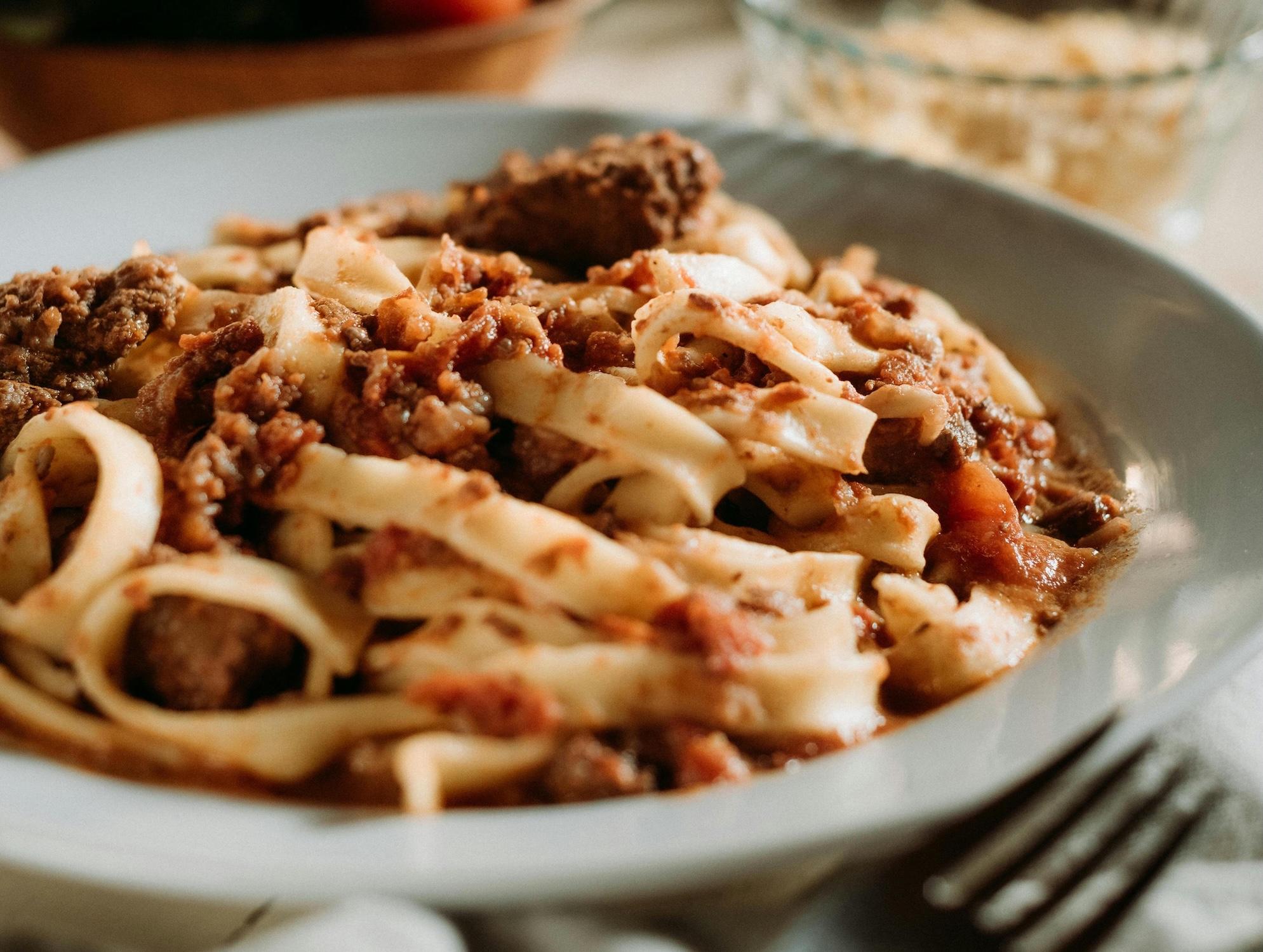 Pasta Bolognese served in a bowl